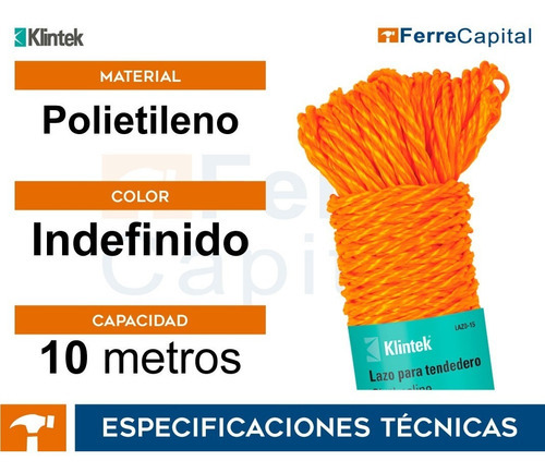 Lazo Tendedero De Polietileno, 10 M, Klintek 55946 Color Barios