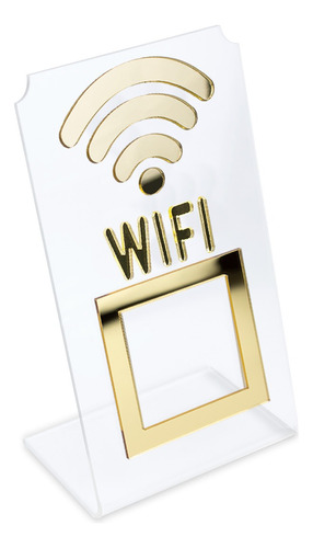 Placa Wifi Qr Code Display Acrílico Mesa Balcão Transparente Cor transparente e dourado