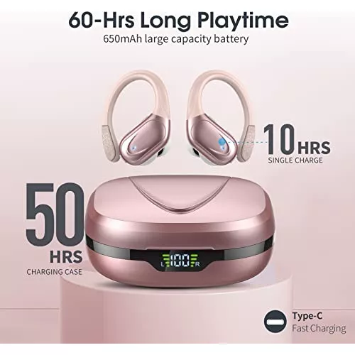 Cascho Auriculares inalámbricos, auriculares Bluetooth 5.3, reproducción de  60 horas, pantalla LED de audio estéreo HD, auriculares impermeables IPX7