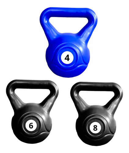 Kit Pesa Rusa Kettlebell Mancuerna 4kg + 6kg + 8kg Plastica 