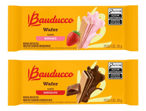 Kit 96 Sachês Mini Wafer Bauducco Sabor Morango E Chocolate