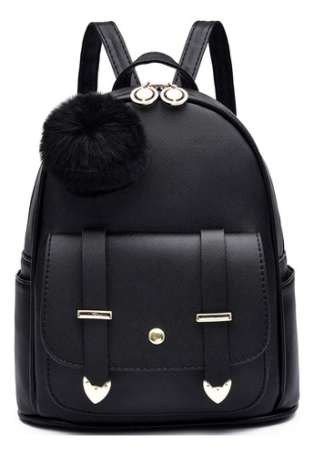 Mini Mochila De Moda Para Mujer Casuals, Mochila Antirrobo Mujer Con Pompones Bolso De Hombro De Cuero Pu