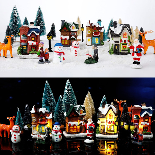 Juego De 31 Figuras De Pueblo De Navidad, Luces Led, Casas D