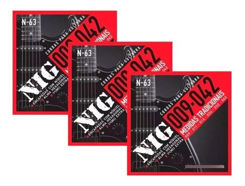Jogos De Cordas Guitarra Aço Nig N63 Tradicional Kit 3