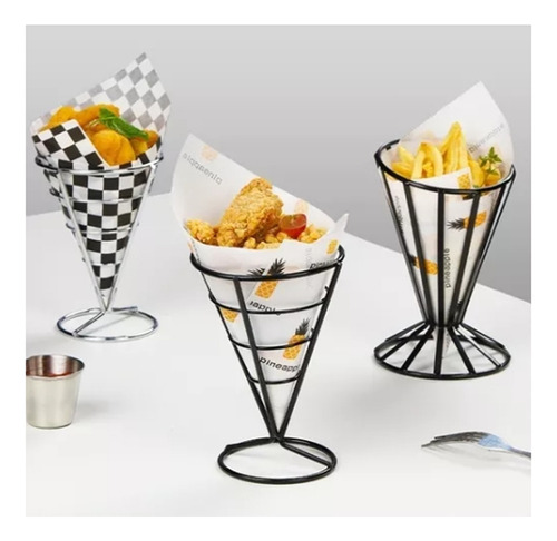 Cono Para Patatas Fritas Y Aperitivos Acero Inoxidable 2pc
