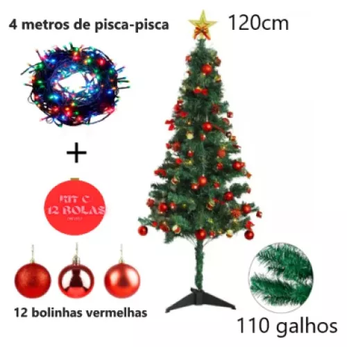 Árvore de Natal decorada 1.20m com enfeites