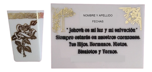 Placa De Acrílico N° 4 Y Florero De Acrílico Para Cementerio