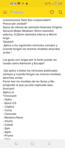 Guía De Válvula Optra Desing Tapa Amarilla Origina De Planta