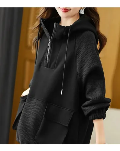 Sudadera Con Capucha Y Cremallera Color Block Para Mujer