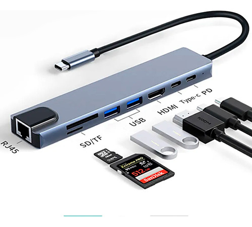 Hub Adaptador Usb-c 8 En 1 Para Mac Windows Macbook Tipo C