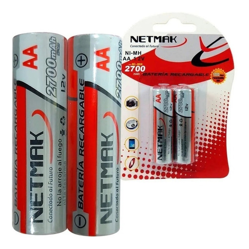 2 Pilas Recargables Doble Aa Ni-mh 2700mah 1.2v Netmak