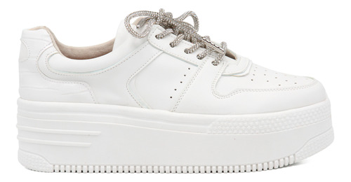 Tenis Blancos Mujer Brillos Plataforma Premium Piedras Dama