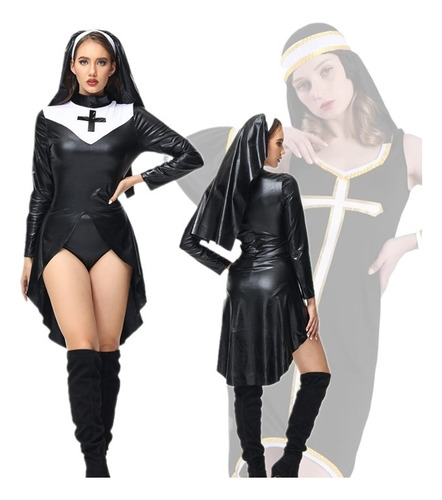 Disfraz Sacerdote Taoísta, Monja Sexy Cuero Pu For Halloween