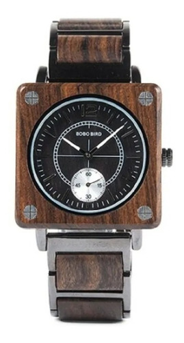 Relógio Masculino Bobo Bird R141 Madeira E Aço Inox Original Cor da correia Marrom Cor do bisel Marrom Cor do fundo Preto