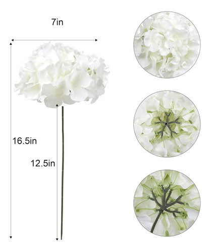 Ramo Hortensias Artificiales Tallo Desmontable 5pzas Blanco