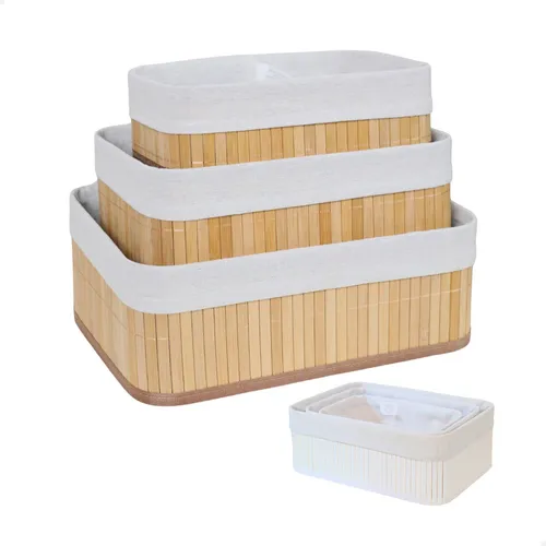 comprar Kit 3 Cestos Organizadores Bambu Multiuso Com Forro Modular