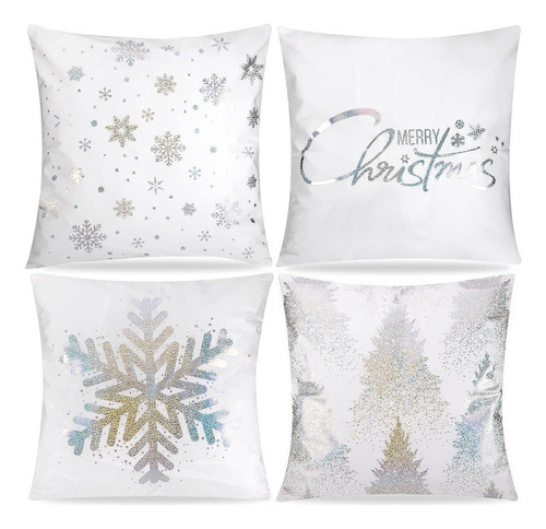 A 4 Fundas De Almohada Con Estampado De Copos De Nieve