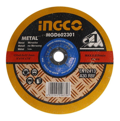 Disco Desbaste 9  X 6mm Centro Deprimido P/metal  Ingco - Yn