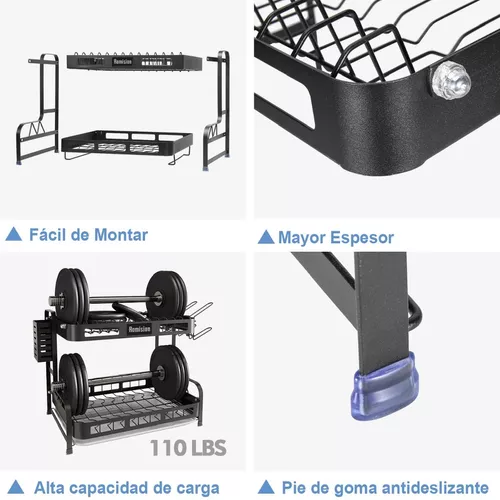 KINGRACK Escurridor de platos de 2 niveles, escurridor de platos de acero  inoxidable 304, escurridor de platos de gran capacidad con bandeja de  goteo