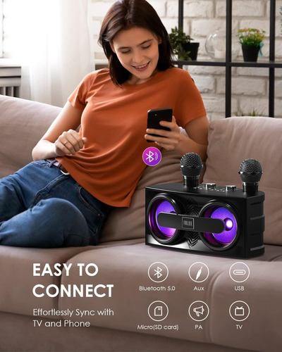 Máquina De Karaoke Con 2 Micrófonos Inalámbricos Uhf Para Ad
