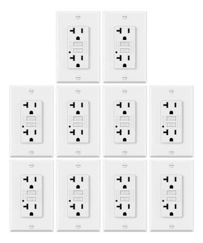 Electeck - Paquete De 10 Tomas Gfci De 20 Amperios No Resist