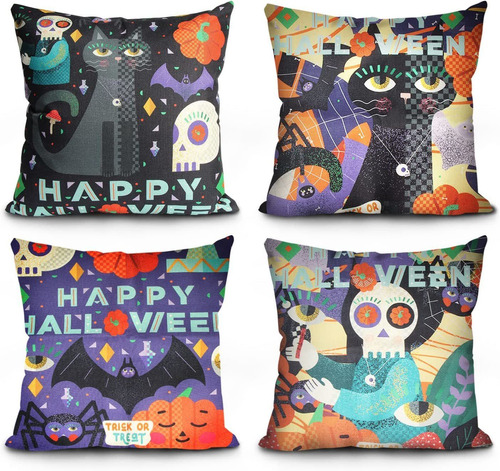 Fundas De Almohada De Halloween Con Calavera Abstracta Alegr