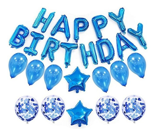 Globos Metalizados Cumpleaños Decoración Happy Birthday Azul
