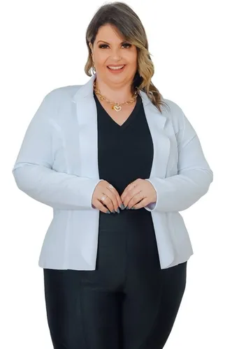 Blazer feminino plus size branco sale