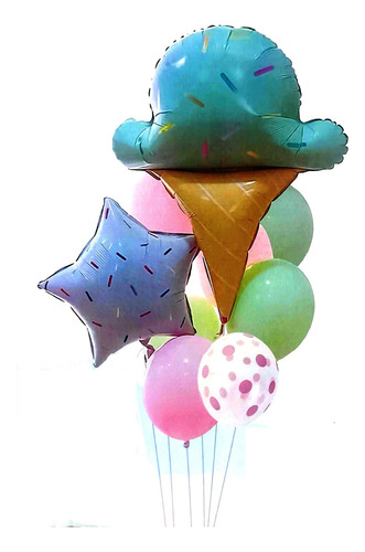 Bouquet Globos Cono De Helado Decoración Fiesta Morado 