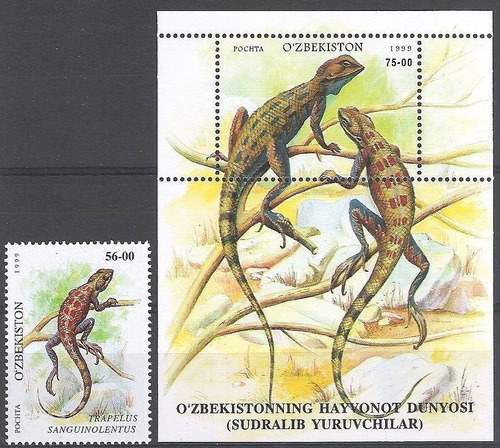 Fauna - Agama De Estepa - Uzbekistán - Sello + Block Mint