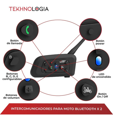 Imagen 2 de 10 de Intercomunicador Bluetooth Casco Moto V6 1200m Ejeas X 2 Uni