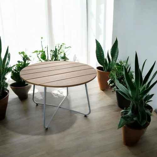 Mesa De Centro De Aluminio Con Superficie De Madera Bek