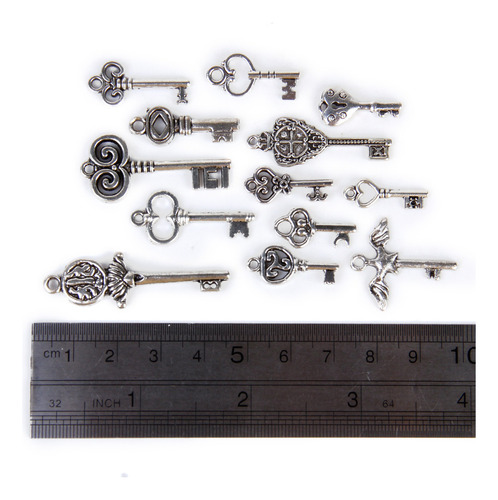 13 Piezas De Tono De Plata Antigua Clave Colgantes 20-43mm