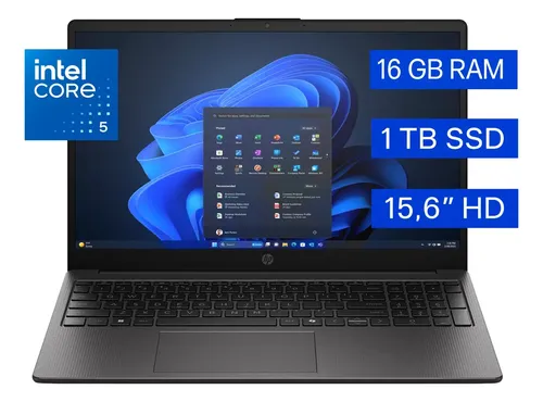 Notebook HP 250R G10 Intel Core 5 120U 16GB RAM DDR5 1TB SSD 15.6" HD 1366x768 px Intel Iris Xe Graphics 80EU Wi-Fi 6 (802.11ax) Teclado Español Windows 11 Home Color Gris Ceniza Oscuro