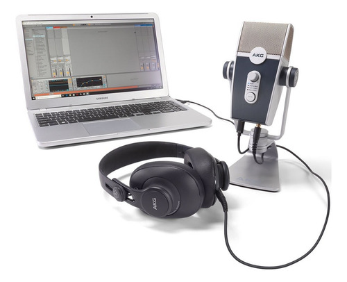 Kit Combo Podcaster Akg Microfono Usb Lyra Auriculares K371 Color Plata