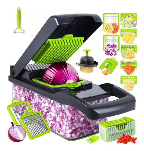 Picadora de Verduras, Cortador de Verduras Multifuncional 12 en 1, Cortador  de Verduras de Cocina con Recipiente para Alimentos y Cepillo de Limpieza  para Cebolla, Tomate, Fruta, Ensalada y Queso : .com.mx