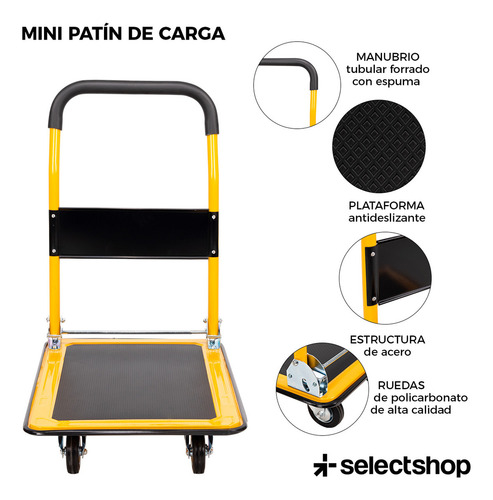 Carrito Plegable De Carga Plataforma Diablito Patín De Acero Color Amarillo SelectShop