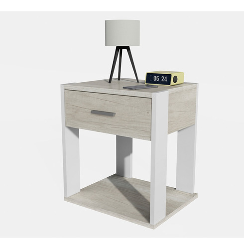 Mesa De Luz 1 Cajon Moderna Mesita Melamina Minimal Helsinki Acabado Melaminico Color Beige