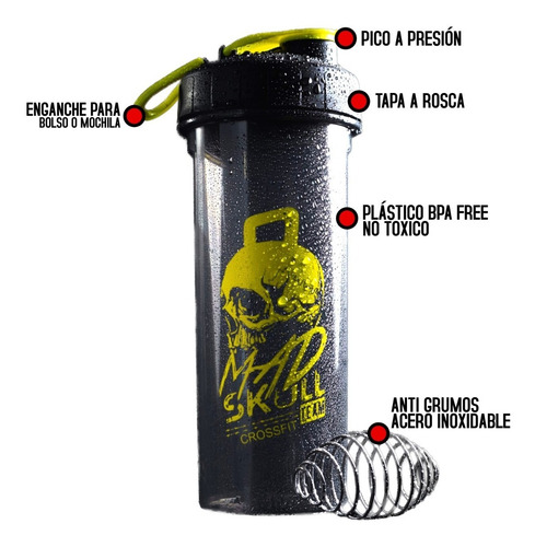 Imagen 2 de 5 de Shaker Mad Skull Design Vaso Gym Caramañola 750 Ml Bpa Free