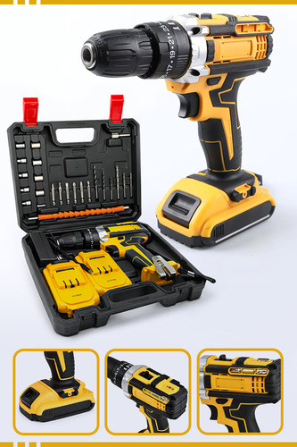 Furadeira Parafusadeira 48v Com 2 Baterias Recarregáveis Maleta Mandril 10mm Torque 32n.m 0-400/0-1400 Rpm Velocidade Variável Reversível Kit Brocas Bits Soquetes Carregador Bivolt Mackie Ferramentas