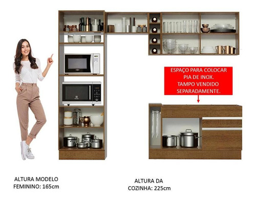 Cozinha Completa Madesa Jade Com Armário E Balcão - Rustic