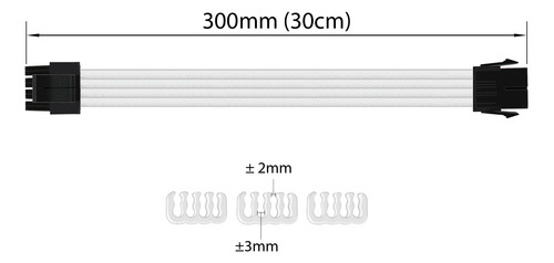Cabo Sleeved Branco Extensor Fonte Para Cpu 4+4 = 8 Pinos