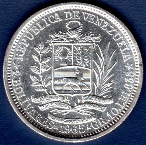 Moneda De Plata De 2 Bolívares Del Año 1965
