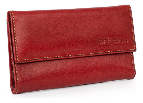 Billetera Mujer Cuero Tarjetero Casual Liso Largo Briganti Rojo Lisa