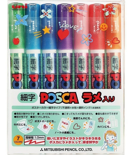 Set 7 Marcadores Uni Posca Pc-1m Pastel Extra Finos