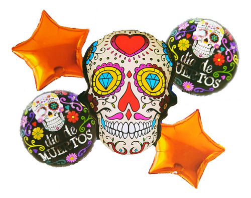 Globos Metalizados Catrina Calavera Fiesta Mexicana X5 Unds