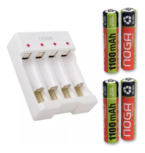 Cargador Pilas Noga Aa/aaa + 4 Pilas Recargables Aaa 1100mah