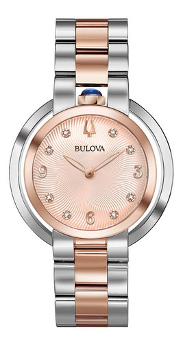 Reloj Bulova para mujer en acero plateado y rosa - 98p174