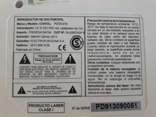 Reproductor Dvd Admiral 916