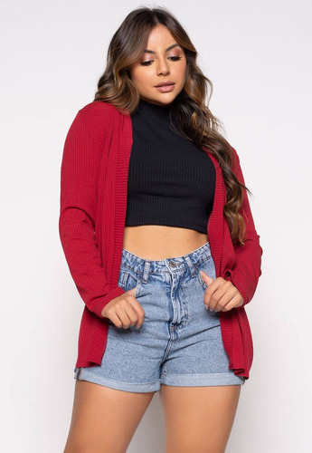 Imagem 3 de 9 de Cardigan Manga Comprida Longa Aberto Blusa Inverno De Frio